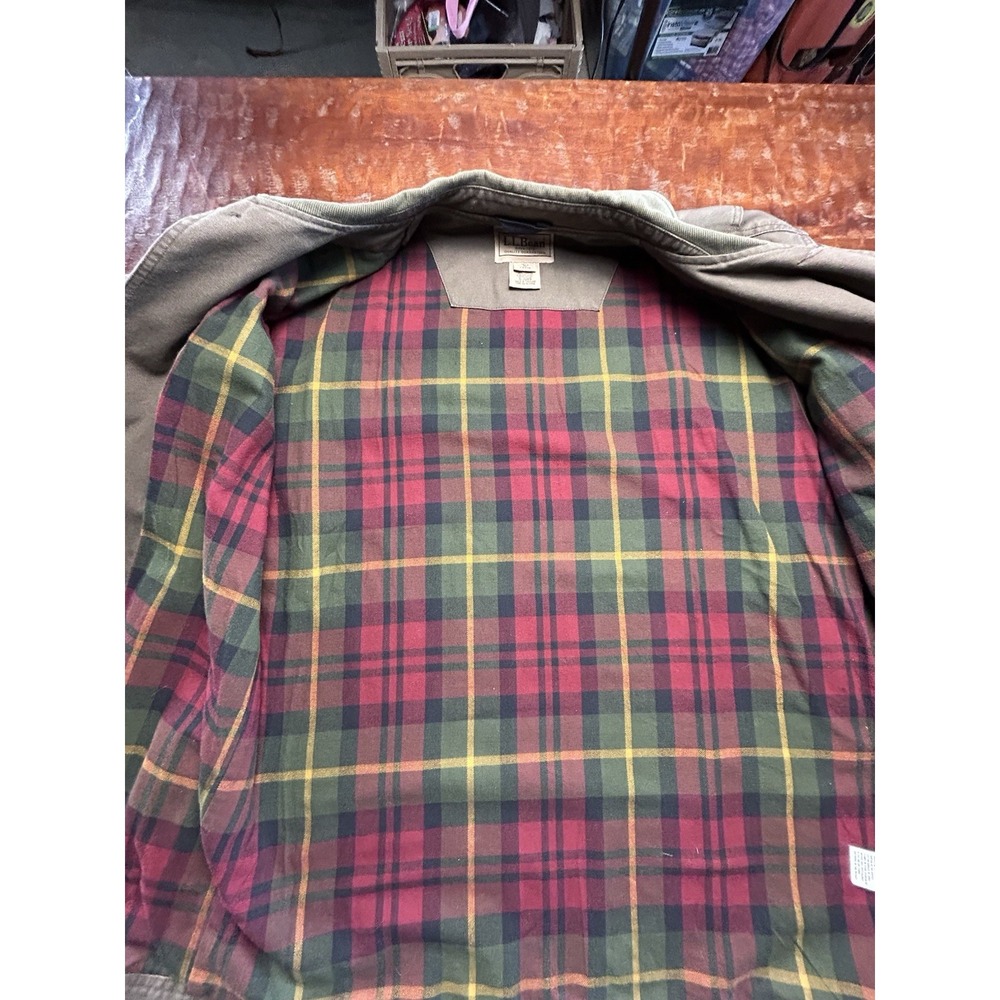 L.L. Bean Canvas Barn Chore Jacket Olive Green Corduroy Collar Flannel Lined - Picture 3 of 11